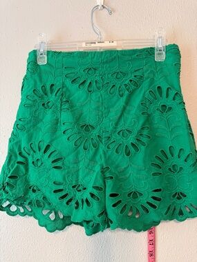 Zara Bright Green Eyelet High-Waist Lace Shorts